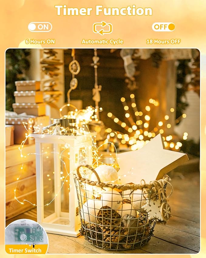 6 Pack Fairy Lights Battery Operated with Timer, Each 20FT 60LED Christmas String Lights Outdoor Indoor, Cuttable Battery Twinkle Light for Bedroom Home Wedding DIY Christmas Decorations (Warm White)