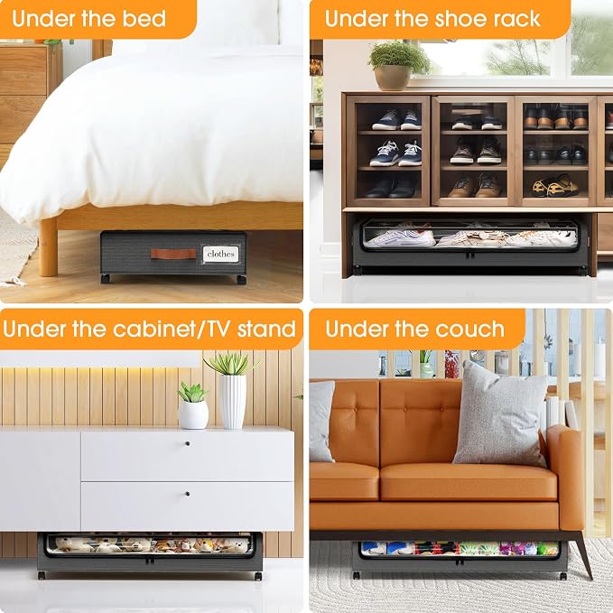 Under Bed Storage with Wheels 3Pack Storage Containers with Clear Window | Under Bed Drawers Rolling Under Bed Storage for Clothes,Shoes, Blankets (30.71 x 16.93 x 6.69 in, Dark Grey)