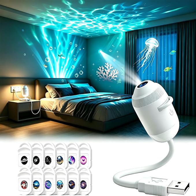 2027 New Hd Smart Dynamic 5d Holographic Night Light Projector,Plug and Play Hd Star Projector,USB Powered 360° Adjustable Hd Galaxy and Ocean Projector for Bedroom
