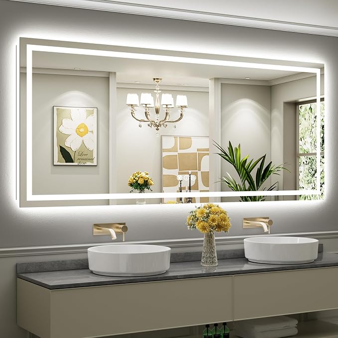 88x38 Inch LED Bathroom Mirror with Lights, Backlit & Front Lit | Anti-fog, 3 Color Dimmable, Memory Function, HD Reflection Tempered Glass, ETL Listed, IP54 Waterproof