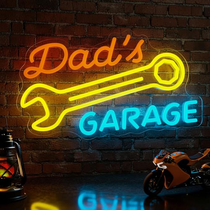 Dad's Garage Neon Sign for Garage Workshop Man Cave Wall Decor | Dimmable LED Garage Neon Sign for Basement Bar Office Auto Repair Shop Dad Father Mechanic Car Lover Gift Decor