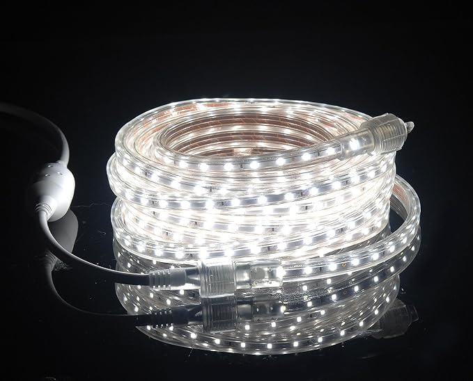CBconcept UL Listed, 10 Feet, 1080 Lumen, 6000K Pure White, Dimmable, 110-120V AC Flexible Flat LED Strip Rope Light, 180 Units 3528 SMD LEDs, Indoor Outdoor Use, Accessories Included, Ready to use