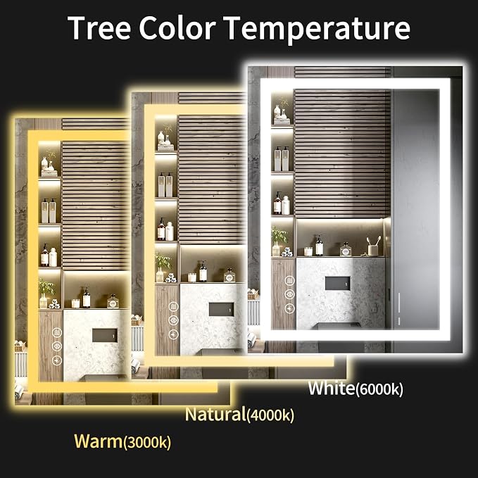 LED Bathroom Mirrors 24"x30" Bathroom Mirror with Lights for Wall, Backlit + Front Lit, 3 Colors, Anti-Fog, Dimmable Brightness for Vanity,Bathroom, Entryway, Living Room