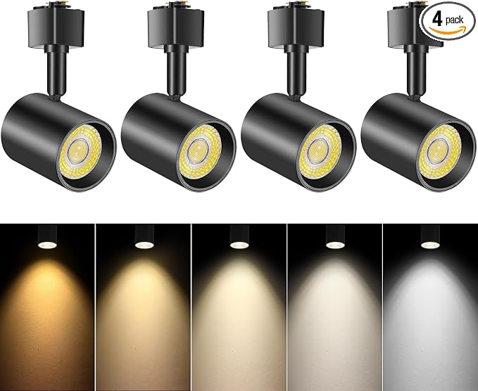 L Type LED Track Lighting Heads 5 Color, 10W Black 4 Pack | Dimmable Track Light Heads, Kitchen Fixture Ceiling, 2700K 3000K 4000K 5000K 6000K Adjustable, Flicker Free CRI90+ 24° 800lm