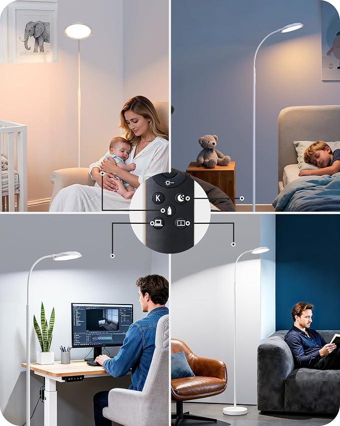 EDISHINE Gooseneck Floor Lamp 1300LM LED Floor Lamps for Living Room White | 4 Color Temperature, Dimmable, Remote & Touch Control, 30/60Min Timer, Adjustable Gooseneck for Bedroom, Office