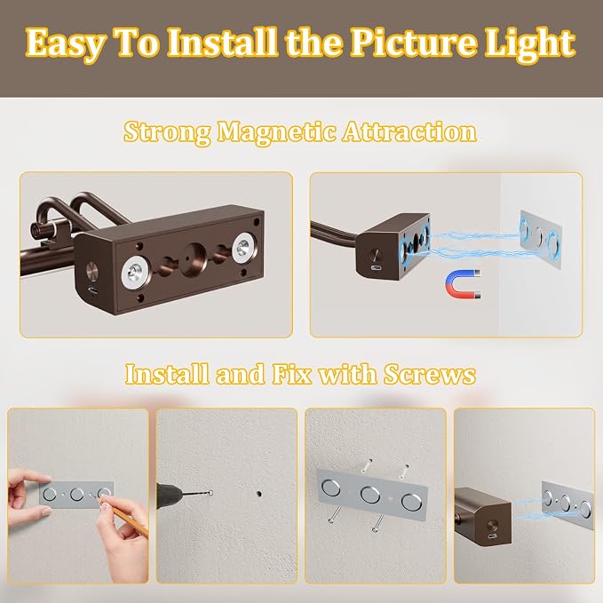 Picture Lights for Wall, 13.8in, Brown, 4000mAh, Rechargeable Remote | Magnetic LED Art Display Light with 3 Color Temperatures for Gallery, Living Room, Bedroom, Hallway, Wireless