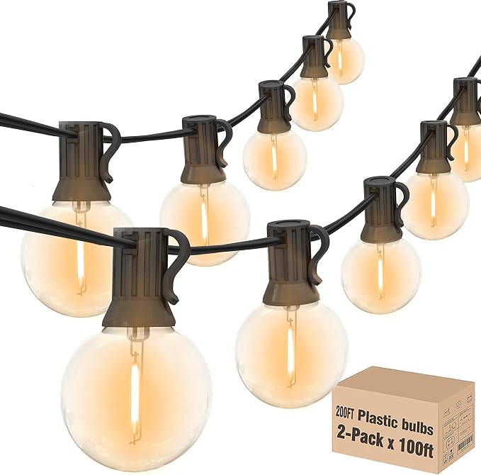 Achin 200FT Outdoor String Lights G40 Globe Patio Lights Waterproof Outdoor Hanging Lights with 104 Shatterproof LED Bulbs Dimmable String Lights for Outside Bistro Backyard Market, 100FT x 2Pack