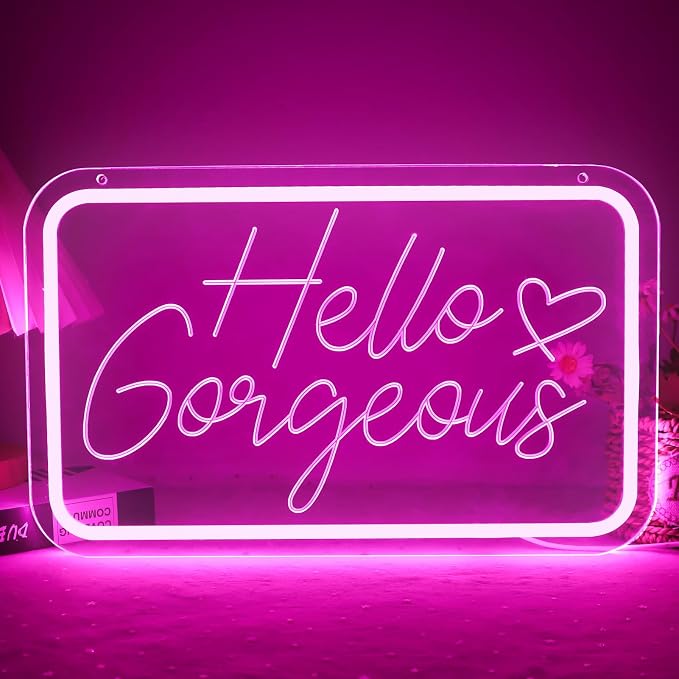 Hello Gorgeous Neon Sign for Wall Art Decor，LED Neon Lights for Home Wedding Birthday Backdrop Bacelorette Party Wth Dimmable，Gifts for Teen Girls