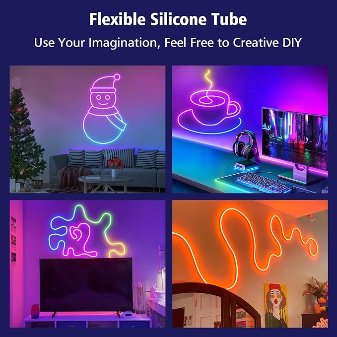 DBFAIRY Smart Neon Rope Light, 16.4Ft RGB Color Changing IC Neon Rope Lights with App Remote Music Sync, Silicone Waterproof Flexible DIY Rope Strip Lights for Living Room Gaming Party Outdoors Decor