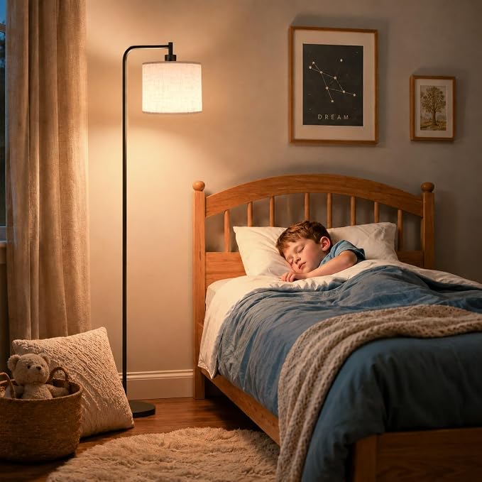 Floor Lamp for Living Room, Tall Standing Lamp with Linen Shade | Dimmable with Remote Control, 3 Color Temperatures, 9W LED Bulb Included, Ideal for Bedroom, Office and Reading Corner
