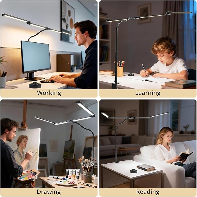 Desk Lamp, Clamp Desks Lamps for Home Office, 24W Flexible Gooseneck Table Lamp, 10 Color Modes & Brightness Eye-Caring Desk Light w/USB Adapter (12V2A Black) | Clamp desks lamps for home office, 10 color modes & brightness eye-caring desk light w/usb ...