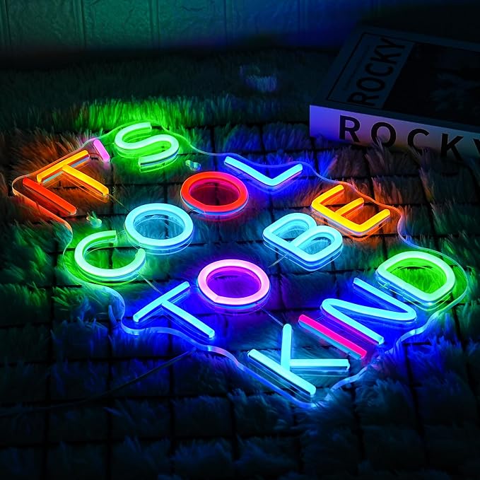 It's Cool To Be Kind Neon Sign Colorful Letter Neon Signs for Wall Decor Dimmable Student Neon Lights for Classroom Decor Positive Classroom Education Gifts