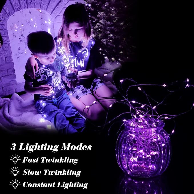 ZGWJ 12 Pack Purple Fairy Lights, Mini String Lights | Battery Operated 7 FT 20 LED Waterproof 3 Modes for DIY, Parties, Wedding, Halloween, Christmas Decoration