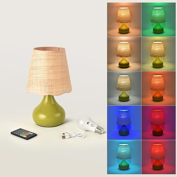 Ziqqeelam Cordless Table Lamp Rechargeable, Green Mini Cute Table Lamp for Nightstand, Battery Operated Small Table Lamp for Small Spaces for Kitchen Counter, Bookshelf, Bedside, Bedroom, Living Room