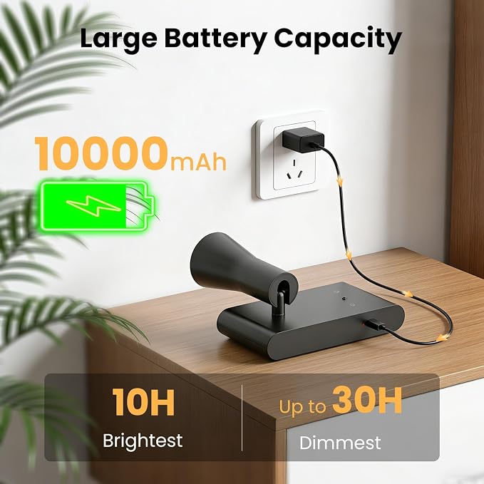 Wall Sconce Battery Operated Reading Lights, 10000mAh Rechargeable Wireless LED Wall Lights, 3 Color Temperatures Dimmable Bedside Lamps for Bedroom Living Room, 1 Pack