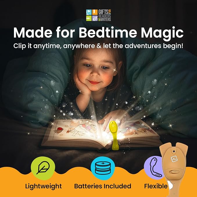 Gifts for Readers & Writers Book Light, Clip On Reading Light for Bed, 2in1 Flexilight & Bookmark, Small & Lightweight with a Soft Glow, 2 Batteries Included, Duck
