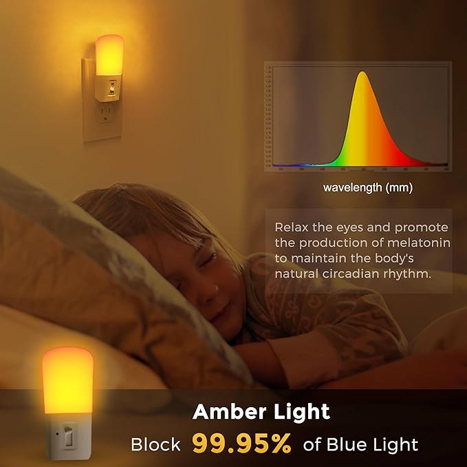 LOHAS-LED Amber Night Light, Dimmable Plug in Night Light with Light Sensor | 2 Pack, Yellow Kids Nightlights, 5-80LM Sleep Light for Nursery, Bedroom, Bathroom, Hallway, Stairway