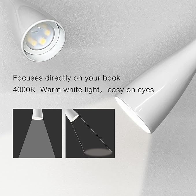 Wall Mount Reading Light, Focused Book Light for Reading in Bed, 5 Dimming, USB Output, 4 Hours Auto Off, Touch Control, Flexible Gooseneck Headboard Reading Lamp, Easy to Install White | Focused bedside light with touch dimming, flexible gooseneck, US...