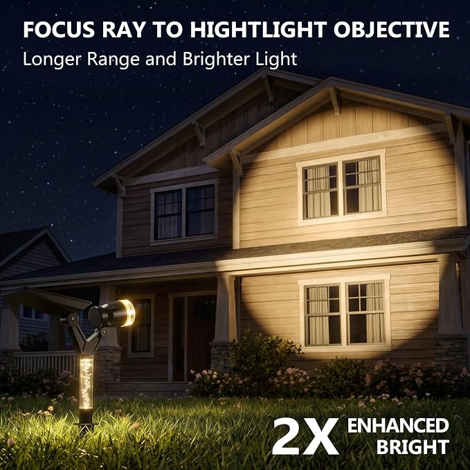 DenicMic Solar Spot Lights Outdoor Waterproof 3000K Lens LED Spotlights | Adjustable Angel Long Range Solar Lights Outdoor for Yard Garden Patio Wall Tree Landscape, Acrylic Lighted Pole, 4 Pack
