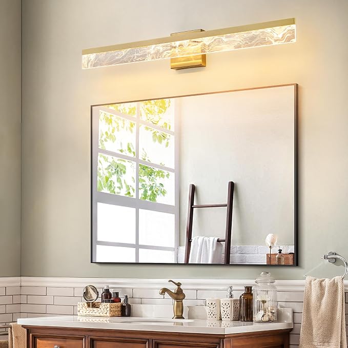 AIJIASI Gold Bathroom Light Fixtures, 32 Inch Modern Vanity Lights for Bathroom 24W Dimmable Vanity Lighting Fixtures Over Mirror LED Vanity Light Bar for Restroom Mirror 3000K