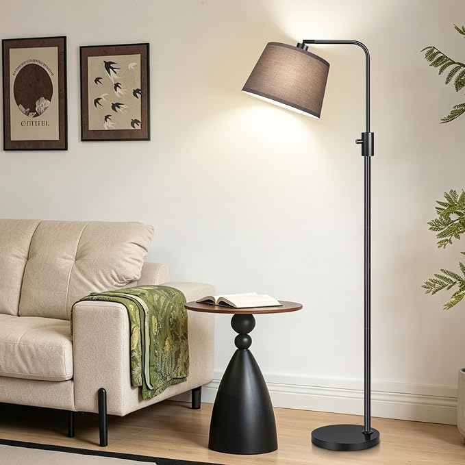 【Upgraded】 Dimmable Black Floor Lamps, 1000 Lumens LED Edison Bulb Included, Arc Black Floor Lamps for Living Room Modern Standing Lamp with Khaki Shade, Tall Lamps for Living Room Bedroom Office