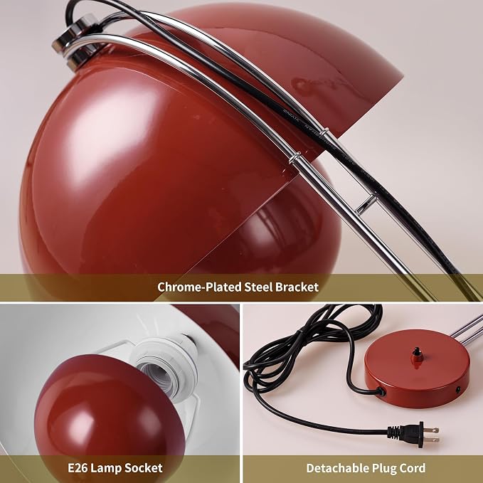 COSYLUX Mid-Century Modern Bud Plug in Wall Sconces, Rust Red | Indirect lighting reading wall lamp, all-metal construction, plug-in or hardwired install, fits bedroom bedside, living room
