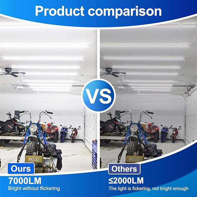 Led Shop Lights,4FT LED Light 50W 6000K 7000LM Led Daylight,Garage Light,Linkable Clear Cover Integrated V-Shape for Garage Warehouse Workbench Workshop(6-Pack)