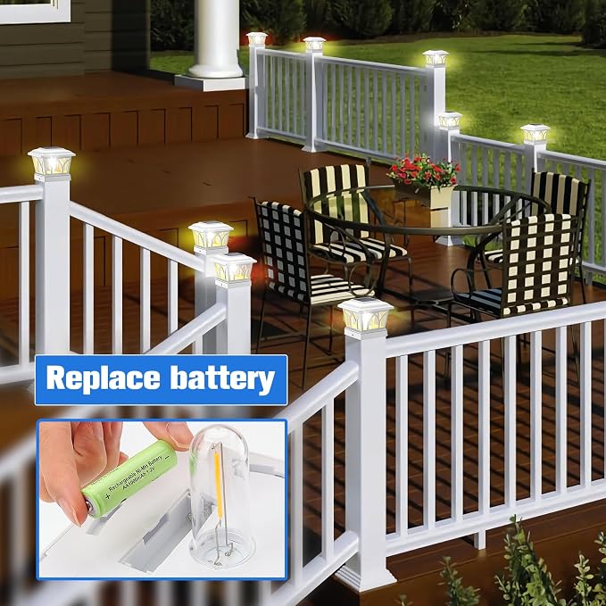 VOLISUN Solar Fence Post Cap Lights, Edison LED 2 Modes 8Pack,Slate White | Solar powered lights fit 4x4/6x6 posts, ideal for garden, deck, mailbox, yard & porch outdoor decoration