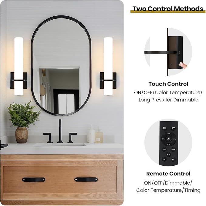 AIJIASI Black Battery Operated Wall Sconces Set of 2, 10000mAh Rechargeable Wireless Wall Sconce with Remote Control, 3000K-6000K Dimmable LED Wall Lights for Living Room Bedroom Hallway 15 Inch