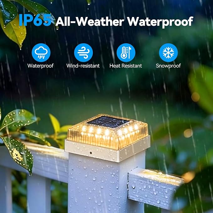 Solar Post Cap Lights for 4x4 Wood/Vinyl Posts 16-Pack, White | 4x4 Post Solar Lights, IP65 Waterproof, 10-12 Hours of Illumination with 3 Lighting Modes for Garden/Patio/Porch