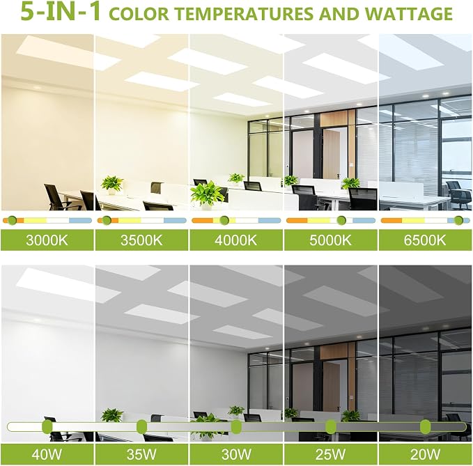 YXL 16 Pack 1x4 LED Flat Panel Light Drop Ceiling Light Fixture, 5200LM, 5CCT LED Drop Ceiling Office Light, 40W/35W/30W/25W/20W Selectable,6500K/5000K/4000K/3500K/3000K,Dimmable 0-10V,ETL