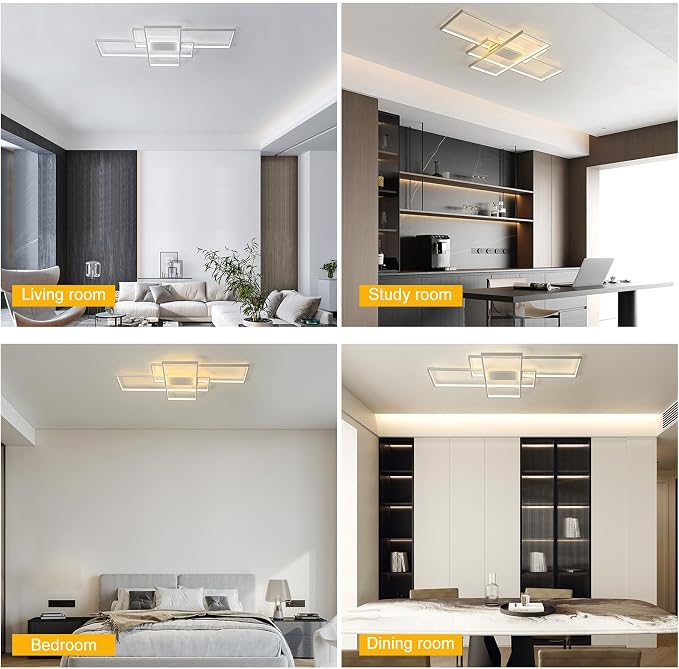 GEADI 35.4" Modern LED Flush Mount Ceiling Light, White | 50W Rectangle Ceiling Light Fixture with Remote Control, 3000K-6500K Adjustable for Kitchen, Bedroom & Living Room