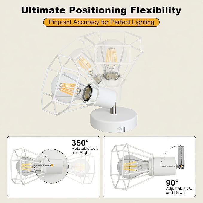 HiBay 1-Light Ceiling Track Lighting Fxiture White, Modern Spotlight, E26 | Rotatable 1 head with farmhouse metal cage shade for kitchen bedroom bedside wall, bulb not included