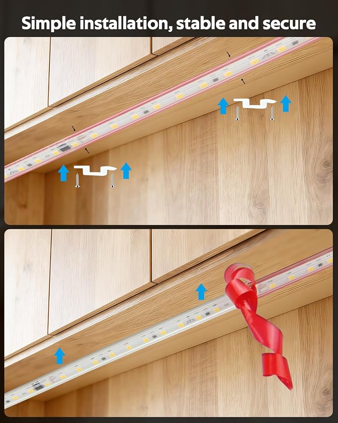 Plug in Under Cabinet Strip Lights Waterproof 48in Self-Adhsive White LED Light Strips with Switch Flexible Kitchen Under Counter Lights 120LED/M High Density LED Light Bar for Bedroom Home Decor