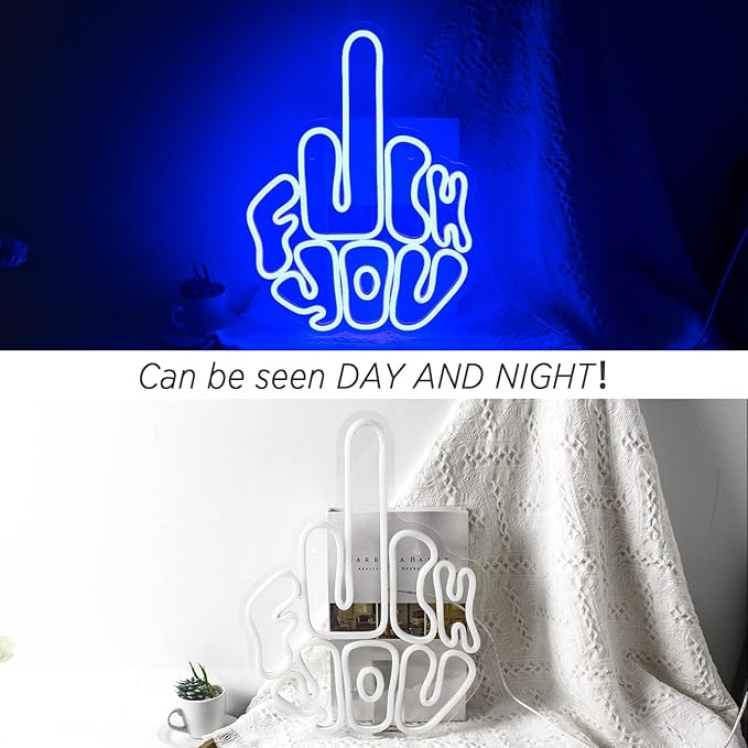 Letters Gesture Neon Signs for Wall Blue LED Neon Lights USB Neon Wall Light Neon Bar Light Up Sign for Bedroom Party Pub Game Zone Decoration