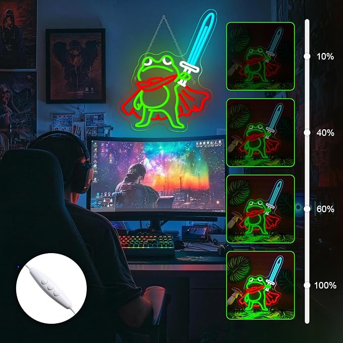 Frog Prince Neon Sign Green Neon Signs 13x16 Inch Cute Cartoon LED Light for Man Cave Gamer Gift Game Room Bedroom Bar Pub Wall Decor USB Powered