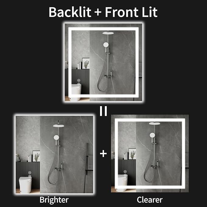 30"x30" LED Bathroom Mirror with Lights, Dimmable，Anti-Fog，Bathroom Vanity Mirror for Wall, Backlit + Front Lit, Memory Function, Shatter-Proof，Tempered Glass