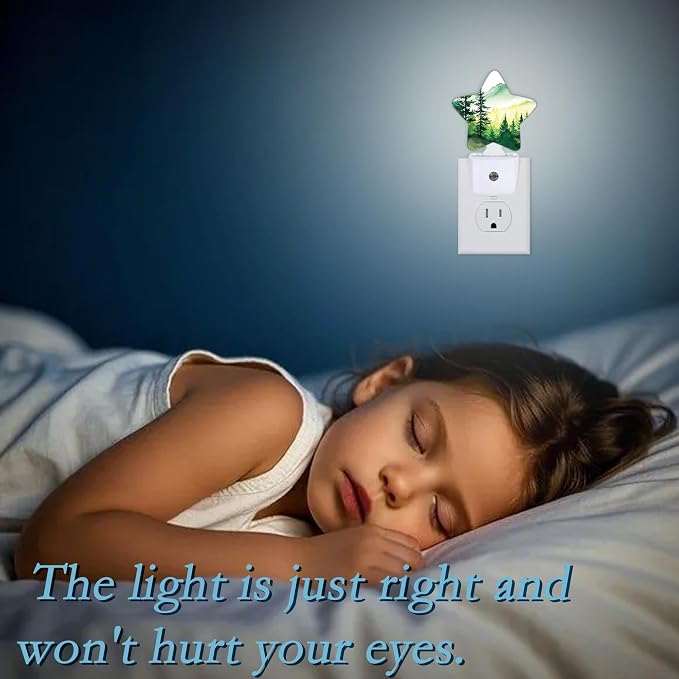 Watercolor Misty Forest Plug-in Night Light with Dusk-to-Dawn Sensor for Bathroom,Bedroom and Hallway Sleep Friendly Lamp for Women/Girls/Boys Gift,0.5w