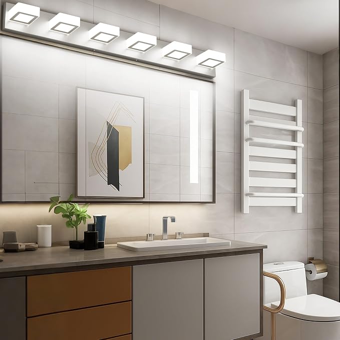 Ralbay Brushed Nickel Bathroom Vanity Light Metal Acrylic Modern LED Bathroom Lighting Over Mirror (White Light 6000K)