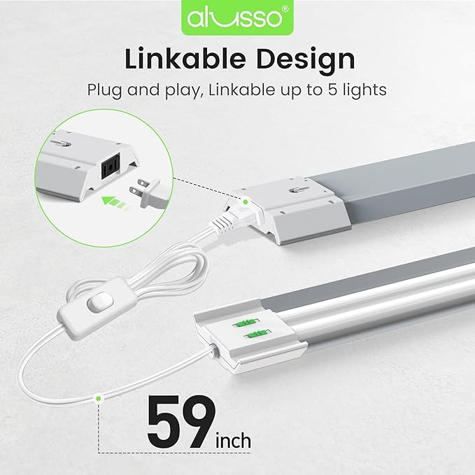 ALUSSO® LED Shop Lights 4FT with Reflector, 5000LM Super Bright, Adjustable 3000K-5000K Color Temperature, 120V, Warm to Cool Daylight Linkable Shop Lights for Workshop/Basement, 2 Pack