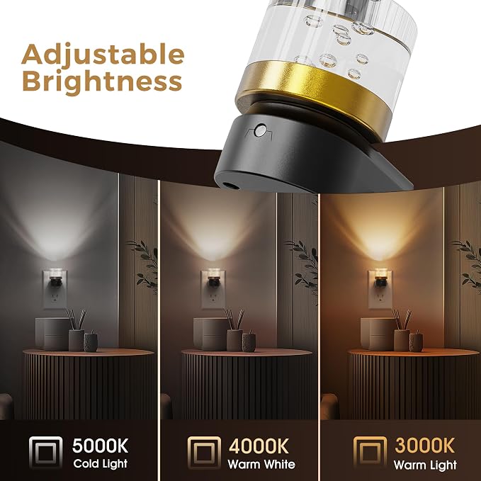 L LOHAS LED Night Lights Plug into Wall | 2 Pack 3000K/4000k/5000K Adjustable Color Temperature Bubble Night Light, Dusk to Dawn Sensor for Hallway, Bathroom, Rooms