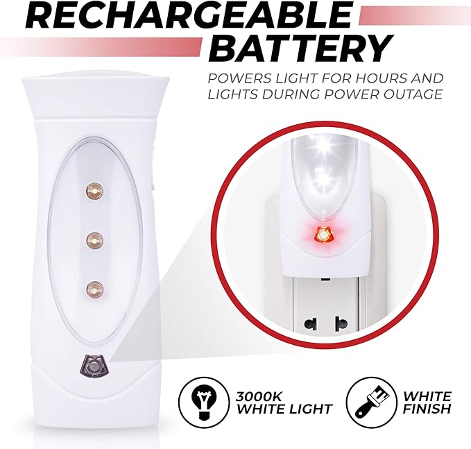 Amerelle LED Emergency Lights For Home Power Failure, 2 Pack – Triple Function Power Failure Light and Plug In Flashlight Combo, With Rechargeable Battery – Be Snow Storm & Hurricane Ready (71134)