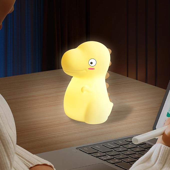 Dinosaur Night Light for Kids, Cute Silicone Night Light, 7 Adjustable Color Breathing Dinosaur Lamp, Rechargeable USB LED Touch Light for Children's Room Decor, Christmas Birthday Gift (Pink)