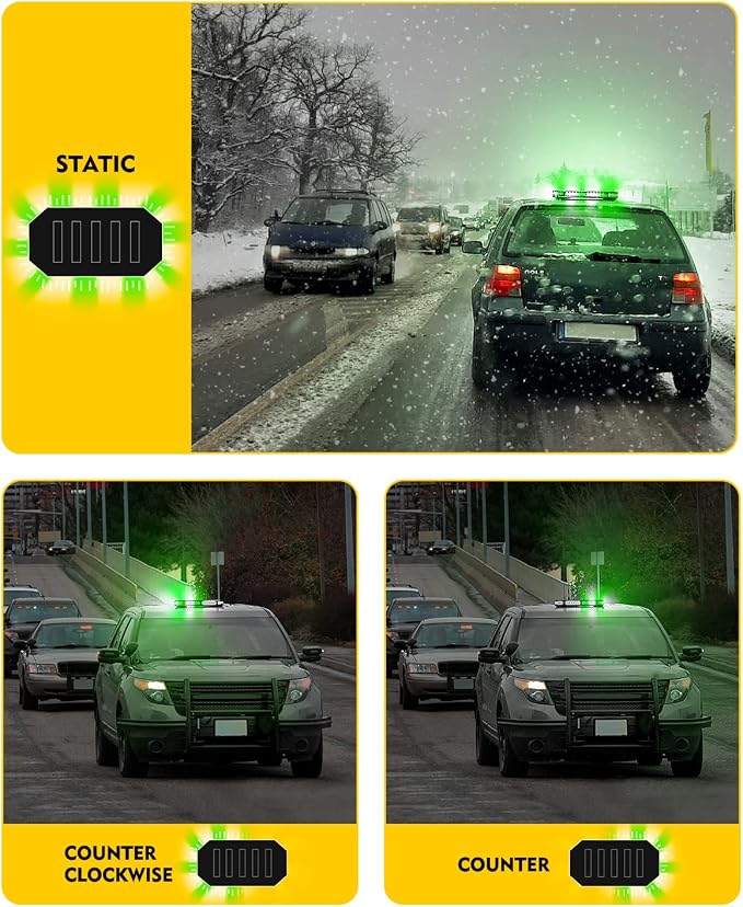 LUMENIX 42 LED Roof Top Magnetic Strobe Beacon Lights Bar, Green White | Hazard Warning Flashing Plow Lights with Controller for Construction Vehicles Tow Trucks Snowplow Work Cars,Patent Design