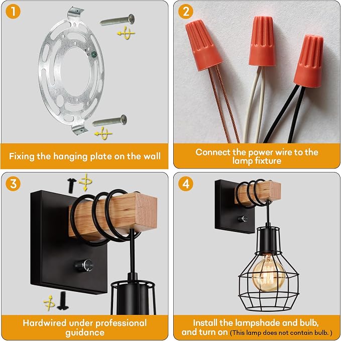 Lightess Farmhouse Wall Light with Switch Hardwired Dimmable Wall Sconce | Metal Black Cage Shade Delivers Wide Light Handy Dimmer Switch, Rustic Wall Lamp Perfect For Kitchen Living Room Indoor Decor