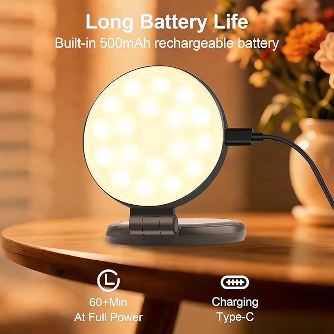 UEGOGO Magnetic Selfie Light with Mirror for iPhone, MagSafe Compatible LED Fill Light, CRI≥95, Foldable LED Phone Ring Light for Makeup, Photography, Video Calls & Vlogging