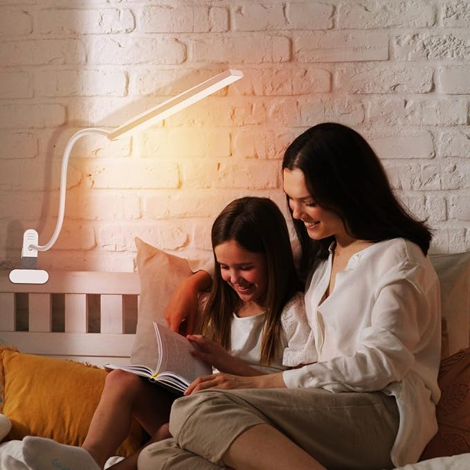 LED Desk Lamp, 5W USB Clip on Light Eye-Caring Reading Clamp Table Lamp with 48 LEDs Flexible Neck, 3 Color Modes and 14 Brightness Levels for Office Bedroom Study (White)