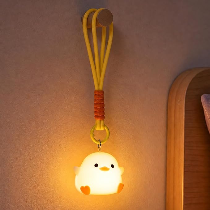 UNEEDE Mini Duck Night Light with Lanyard, 8 Color Changing Rechargeable | Portable Mini Night Light for Kids, Soft Silicone Duck Squishy Cute Lamp for Bedroom & Camping, Gifts