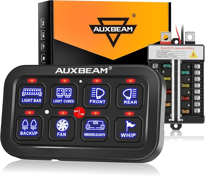 Auxbeam 8 Gang Switch Panel BB80 Universal Circuit Control Relay System Automatic Dimmable LED Switch Control Panel Switch Pod Touch Switch Box for Car Truck Offroad ATV SUV - Blue, 3 Years Warranty