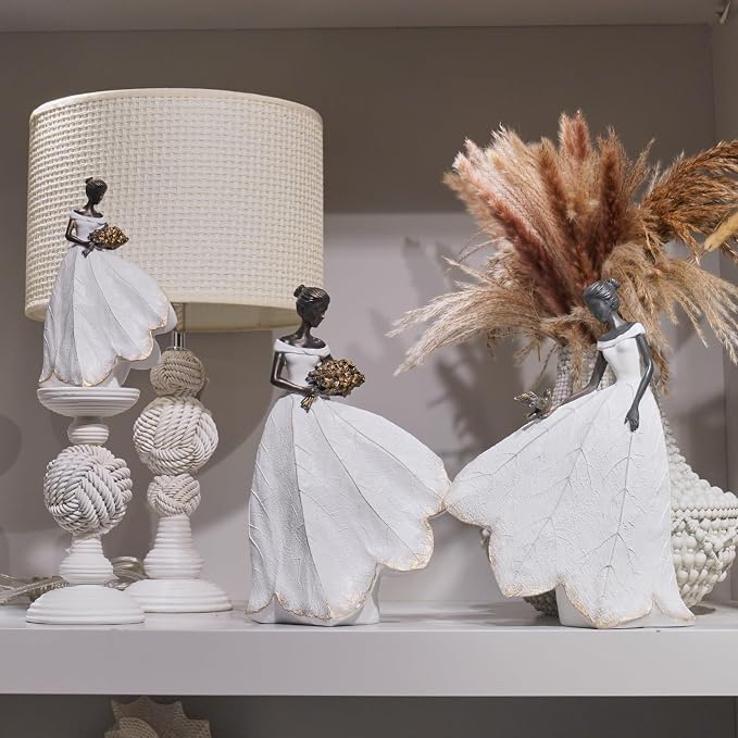 Guichifun Fairy Statue, White, 5.5 x 3.25 x 8 Inch | Leaf Angel Girls Resin, Living Room Bookshelf Decor, Garden Outdoor Bathroom Decorations, Figurines Gift, Home Decoration
